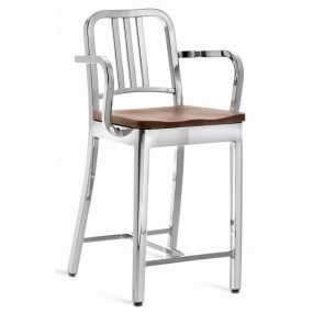 Barová židle s područkami a dřevěným sedákem NAVY - nízká