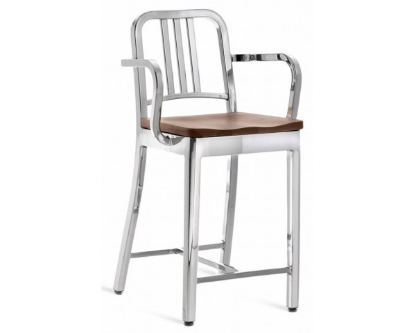 Barová židle s područkami a dřevěným sedákem NAVY - nízká