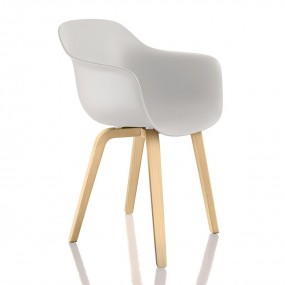 Židle SUBSTANCE s područkami a dřevěnou podnoží - bílá / jasan