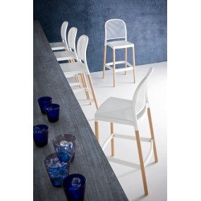 Barová stolička PANAMA BL - vysoká, biela/ buk