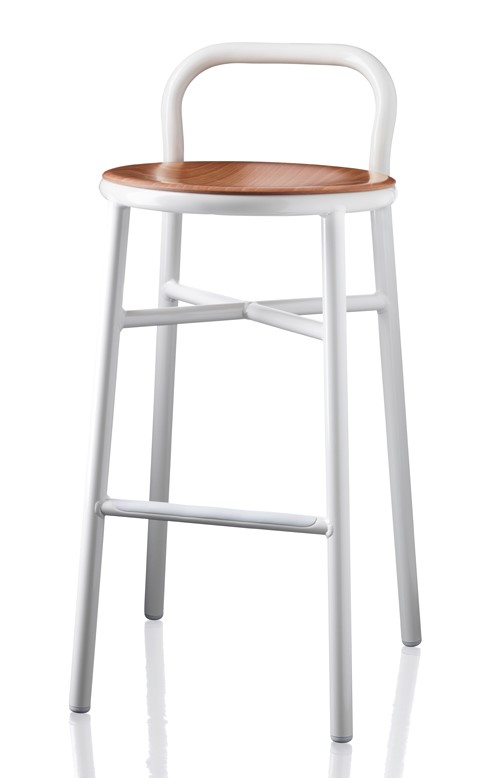 MAGIS - Barová židle PIPE se světlým dřevěným sedákem nízká - bílá
