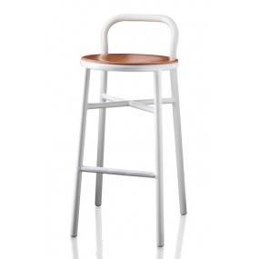 Barová stolička PIPE so svetlým dreveným sedadlom nízka - biela
