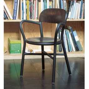 PIPE chair with wooden seat and armrests - black