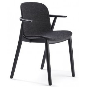 RELIEF upholstered chair with wooden base and arms