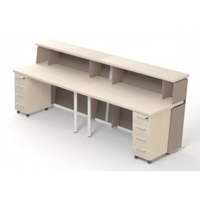 Reception desk TERA 300x89,3x111,5 cm with desk and two fixed containers