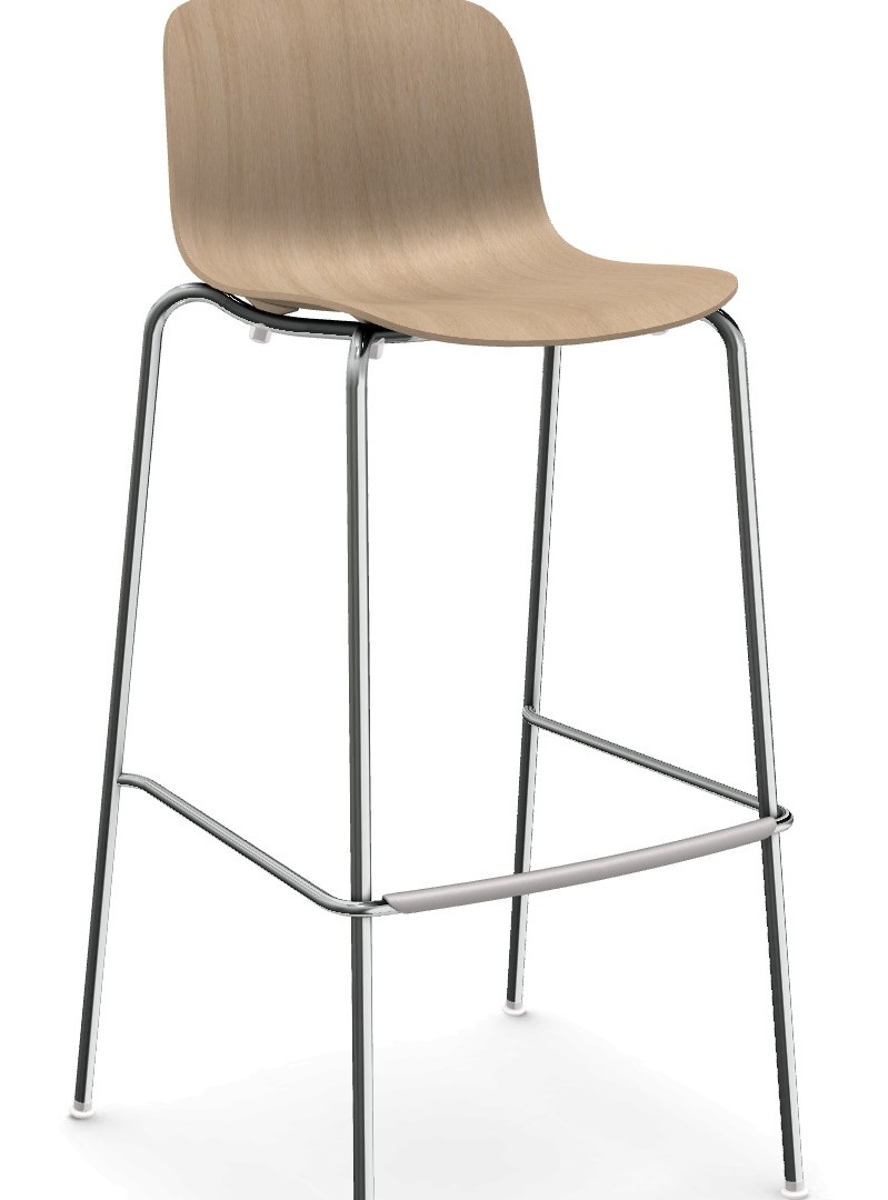 Levně MAGIS - Barová židle TROY s dřevěným sedákem a čtyřnohou podnoží