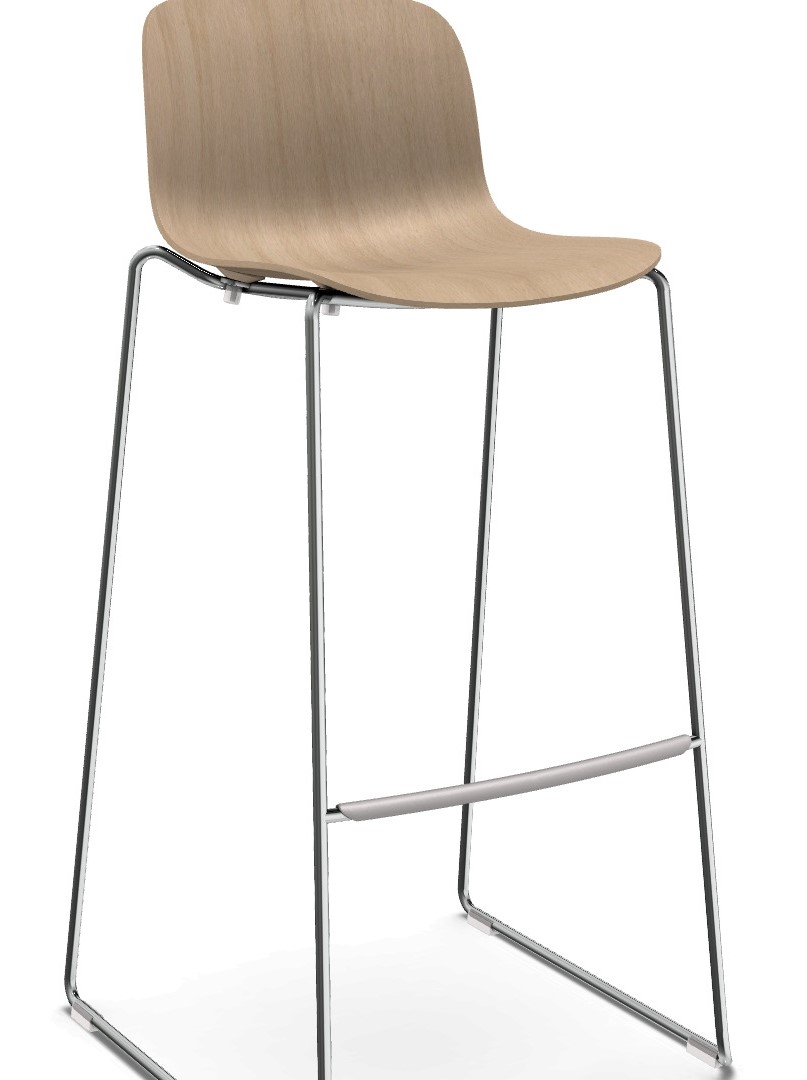Levně MAGIS - Barová židle TROY s dřevěným sedákem a ližinovou podnoží