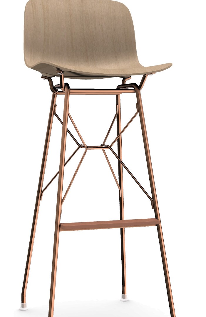 Levně MAGIS - Barová židle TROY WIREFRAME s dřevěným sedákem - vysoká