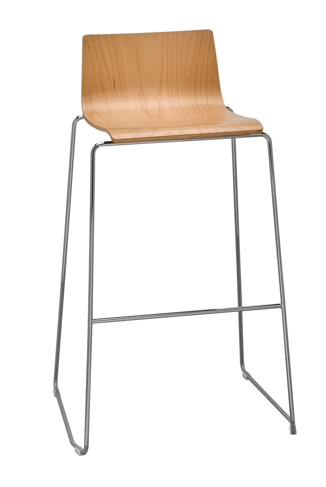 Levně RIM - Barová židle SITTY s dřevěným sedákem a ližinovou podnoží