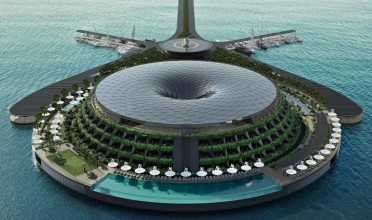 UFO nebo rotující kobliha? Plovoucí hotel v Kataru naplno využije alternativní zdroje.