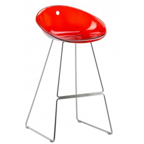 Vysoká barová židle GLISS 906 DS s chromovanou podnoží - transparentní červená