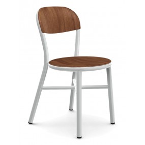 Stolička PIPE s dreveným sedadlom - biela