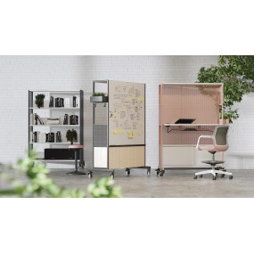 Mobile media wall with whiteboard WORKLAB ZWK005 - upholstered